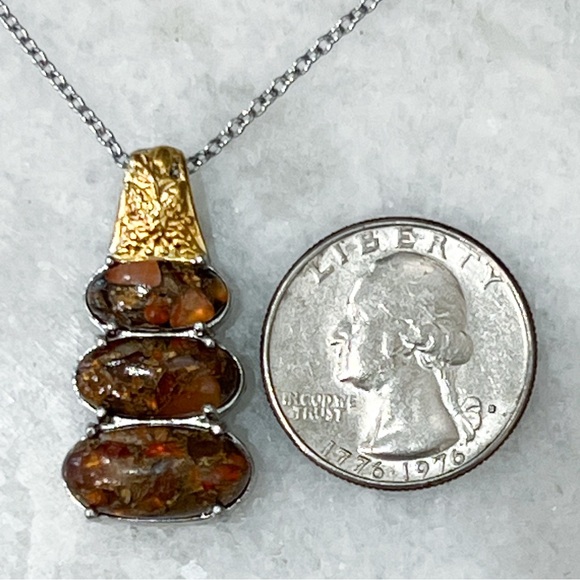 Matrix Fire Opal Trilogy Copper with Magnet Pendant 20” Necklace - Picture 11 of 11